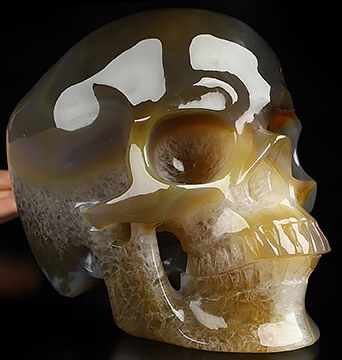 Super Realistic! Lifesized 6.9" Premium Brazilian Agate Hand Carved Crystal Skull, Crystal Healing