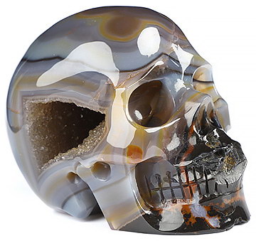 3.9" Premium Brazilian Agate Hand Carved Crystal Skull, Realistic, Crystal Healing