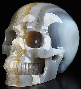 5.1" Premium Brazilian Agate Hand Carved Crystal Skull, Realistic, Crystal Healing