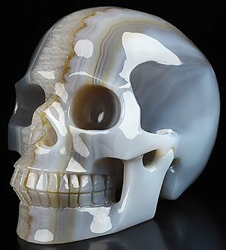 5.1" Premium Brazilian Agate Hand Carved Crystal Skull, Realistic, Crystal Healing