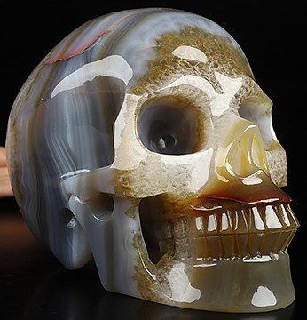 Lifesized 6.9" Premium Brazilian Agate Hand Carved Crystal Skull, Realistic, Crystal Healing