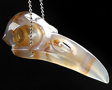 Necklace of 4.7" Premium Brazilian Agate Hand Carved Crystal Skull Pendant, Skull Jewelry
