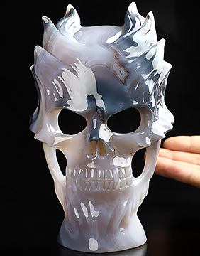 6.5" Premium Brazilian Agate Hand Carved Countenance Crystal Skull Mask Sculpture, Crystal Healing