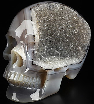 5.1" Agate Geode Hand Carved Crystal Skull, Super Realistic, Crystal Healing