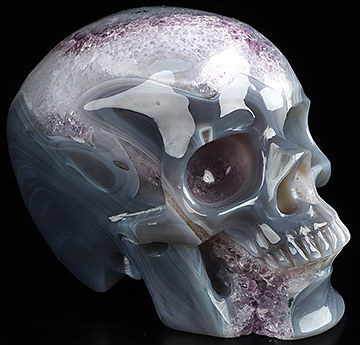 3.9" Agate Amethyst Geode Hand Carved Crystal Skull, Super Realistic, Crystal Healing