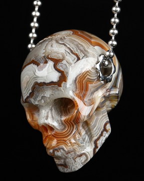 Gemstone Necklace of 1.1" Red Crazy Lace Agate Hand Carved Crystal Skull Pendant, Skull Jewelry