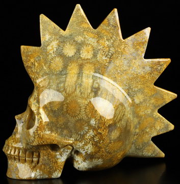 5.1" Coral Fossil Hand Carved Punk Crystal Skull Sculpture, Crystal Healing