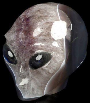 4.1" Agate Amethyst Geode Star Being Female Alien Crystal Skull Companion With Labradorite Eyes, Hand Carved Gemstone Fine Art Sculpture, Reiki Healing Stone Statue