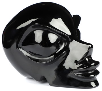 5.1" Black Obsidian Star Being Beauty Alien Crystal Skull Companion, Hand Carved Gemstone Fine Art Sculpture, Reiki Healing Stone Statue
