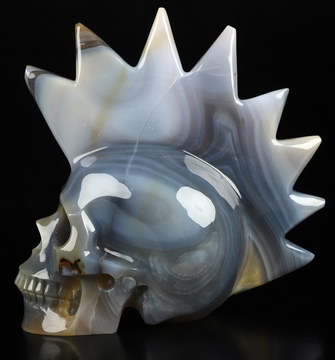 5.0" Gray & White Agate Hand Carved Punk Crystal Skull Sculpture, Crystal Healing