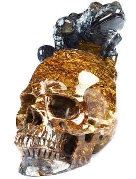 4.5" Pietersite Hand Carved Crystal Skull and Frog Fine Art Sculpture, Crystal Healing