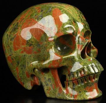 5.0" Pink & Green Unakite Hand Carved Crystal Skull, Super Realistic, Crystal Healing