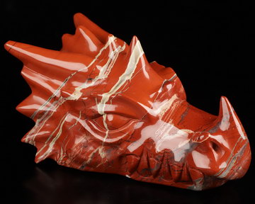 5.7" Red Jasper Hand Carved Crystal Dragon Head Skull Sculpture, Crystal Healing