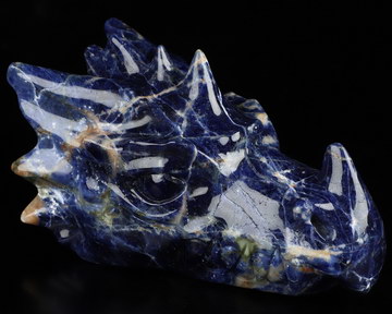 5.7" Sodalite Hand Carved Crystal Dragon Head Skull Sculpture, Crystal Healing