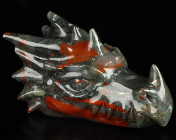 5.7" African Bloodstone Hand Carved Crystal Dragon Head Skull Sculpture, Crystal Healing