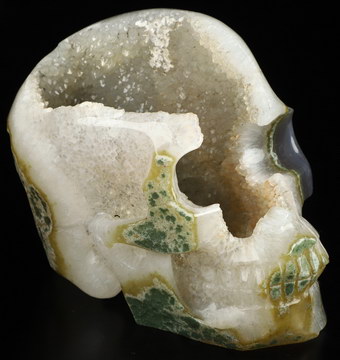 5.0" Agate Geode Hand Carved Crystal Skull, Realistic, Crystal Healing