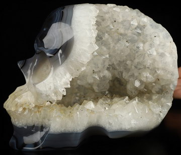 Super Realistic! Lifesized 6.7" Premium Brazilian Agate Geode Hand Carved Crystal Skull, Crystal Healing