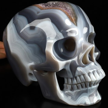 Super Realistic! Lifesized 6.9" Premium Brazilian Agate Hand Carved Crystal Skull, Crystal Healing