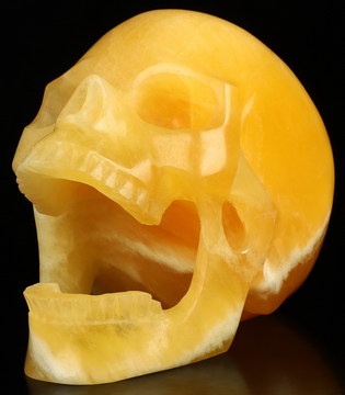 5.2" Beeswax Jade Hand Carved Laughing Crystal Skull Sculpture, Crystal Healing