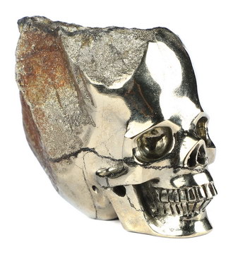 2.6" Pyrite Hand Carved Crystal Skull Fine Art Sculpture, Crystal Healing