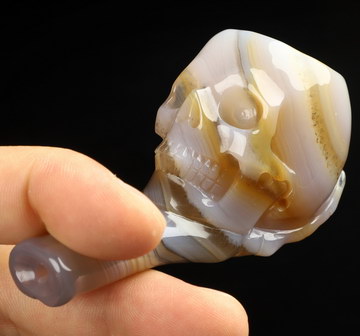 3.1" Premium Brazilian Agate Hand Carved Crystal Skull Pipe, Crystal Healing