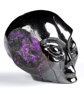Gemstone 1.0" Sugilite Star Being Female Alien Crystal Skull Companion, Hand Carved Gemstone Fine Art Sculpture, Reiki Healing Stone Statue