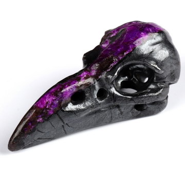 Gemstone 1.1" Sugilite Hand Carved Raven Crystal Skull Sculpture, Crystal Healing