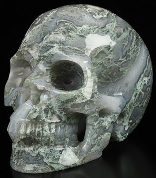5.0" Green Moss Agate Hand Carved Crystal Skull, Realistic, Crystal Healing