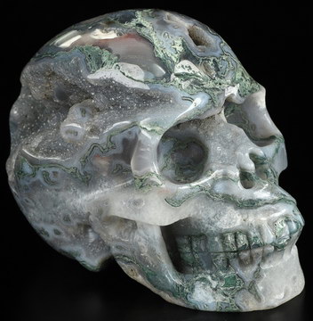 5.0" Green Moss Agate Hand Carved Crystal Skull, Realistic, Crystal Healing