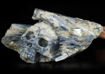 10.7" Kyanite Hand Carved Crystal Skull Fine Art Sculpture, Crystal Healing