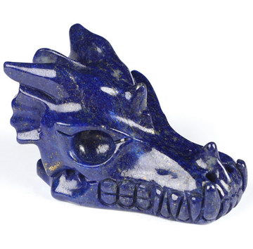 Gemstone 2.4" Lapis Lazuli Hand Carved Crystal Dragon Skull Sculpture, Crystal Healing