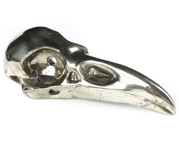 4.7" Pyrite Hand Carved Raven Crystal Skull  Sculpture, Crystal Healing