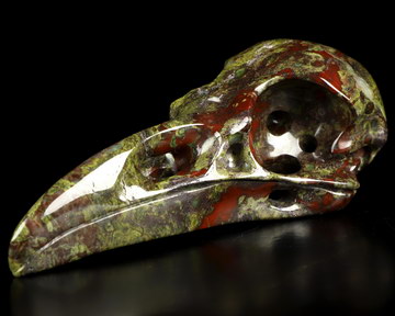 4.6" Dragon Blood Jasper Hand Carved Raven Crystal Skull  Sculpture, Crystal Healing