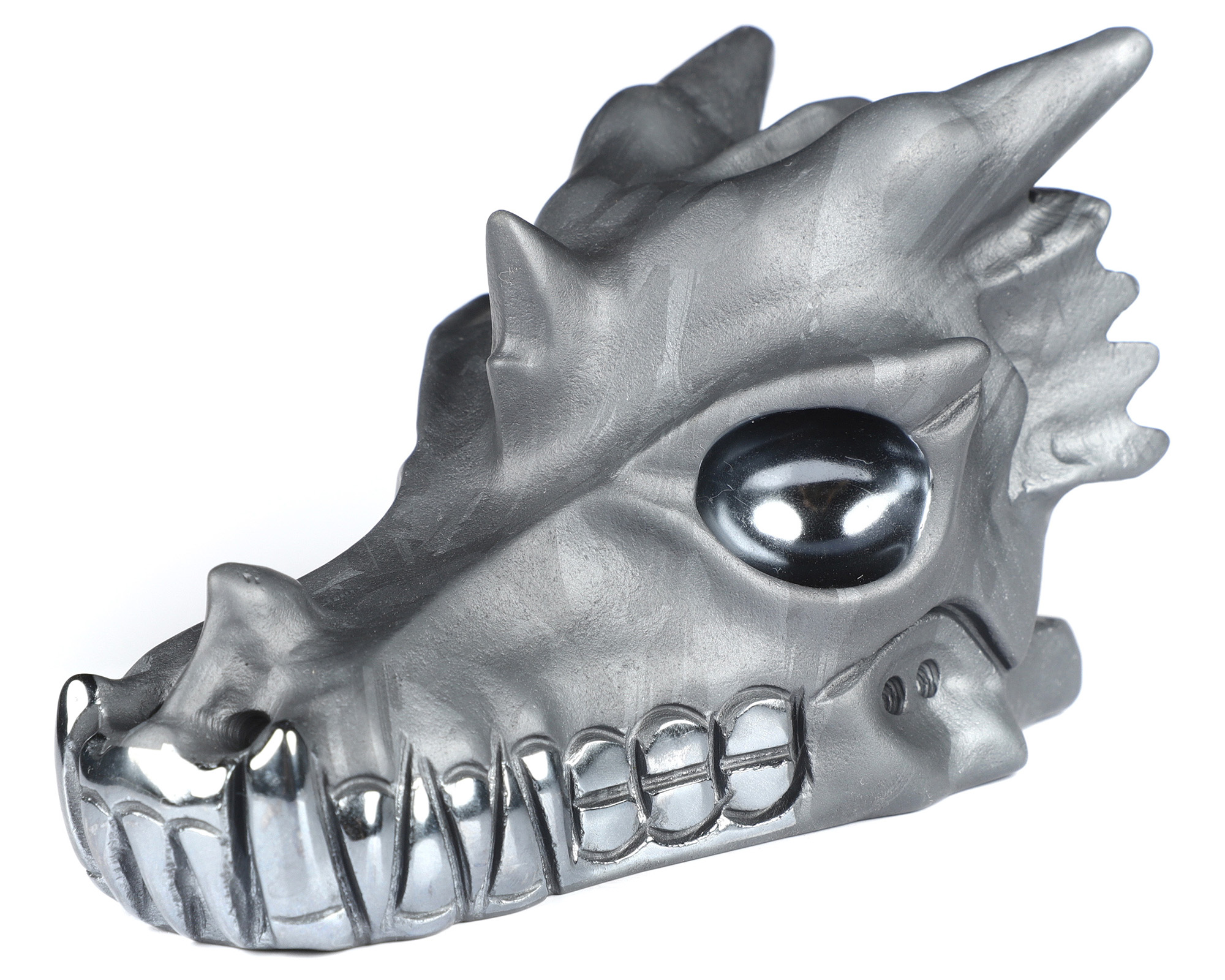 5.0" Forsted Tera-hertz Hand Carved Crystal Dragon Skull Sculpture, Crystal Healing