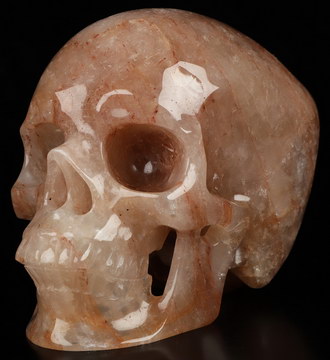 5.1" Fire Quartz Hand Carved Crystal Skull, Super Realistic, Crystal Healing