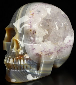 4.5" Premium Brazilian Agate Hand Carved Crystal Skull, Realistic, Crystal Healing