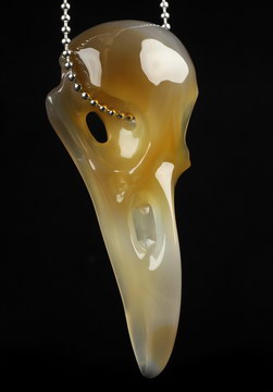 4.7" Premium Brazilian Agate Hand Carved Raven Crystal Skull Sculpture, Crystal Healing