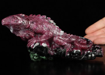 Reserve 6.5" Ruby Zoisite Hand Carved Crystal Skull and Lizard Fine Art Sculpture, Crystal Healing