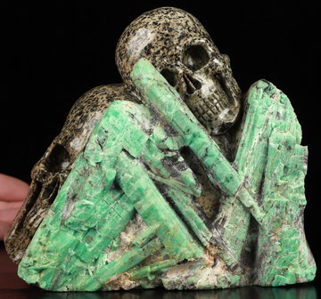 Gemstone 5.5" Emerald Hand Carved Crystal Skull Fine Art Sculpture, Crystal Healing