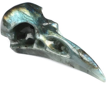 4.8" Labradorite Hand Carved Raven Crystal Skull  Sculpture, Crystal Healing