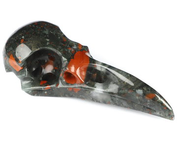 4.8" African Bloodstone Hand Carved Raven Crystal Skull  Sculpture, Crystal Healing
