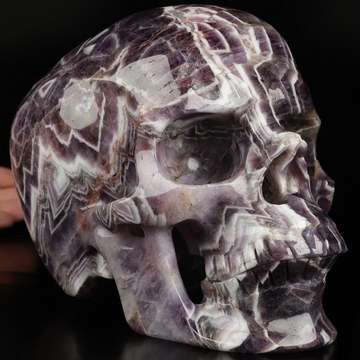 Super Realistic! Lifesized 7.0" Dream Chevron Amethyst Hand Carved Crystal Skull, Crystal Healing