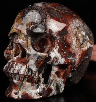Gemstone Super Realistic! Lifesized 7.0" Red Crazy Lace Agate Hand Carved Crystal Skull, Crystal Healing