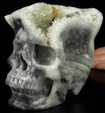 Super Realistic! Lifesized 5.9" Quartz rock druse Hand Carved Crystal Skull, Crystal Healing