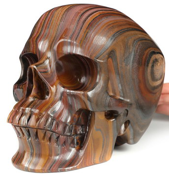 Super Realistic! Lifesized 7.9" Colorful Tiger Iron Eye Hand Carved Crystal Skull, Crystal Healing