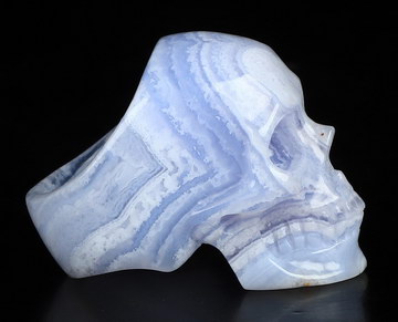 US Size 8.5# Gemstone Blue Lace Agate Hand Carved Crystal Skull Ring, Skull Jewelry