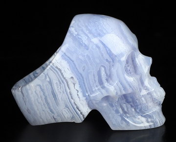 US Size #8 Gemstone Blue Lace Agate Hand Carved Crystal Skull Ring, Skull Jewelry