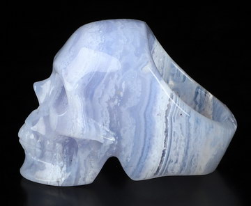 US Size #9 Gemstone Blue Lace Agate Hand Carved Crystal Skull Ring, Skull Jewelry