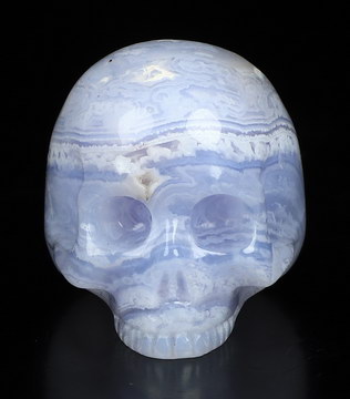 US Size #8.5 Gemstone Blue Lace Agate Hand Carved Crystal Skull Ring, Skull Jewelry
