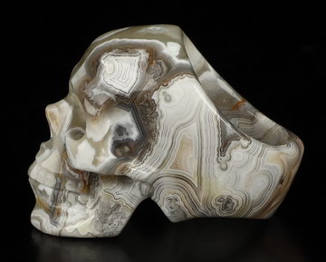 US Size #8 Gemstone Red Crazy Lace Agate Hand Carved Crystal Skull Ring, Skull Jewelry